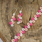 Pink Daisy Beaded Earrings & Bracelet Set