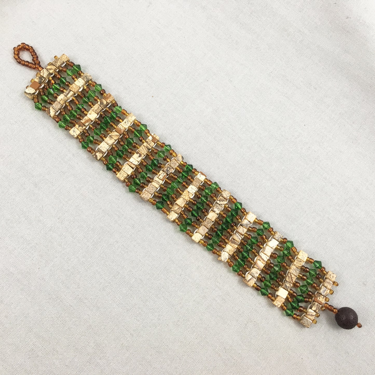 Brown and Green Square Beaded Bracelet