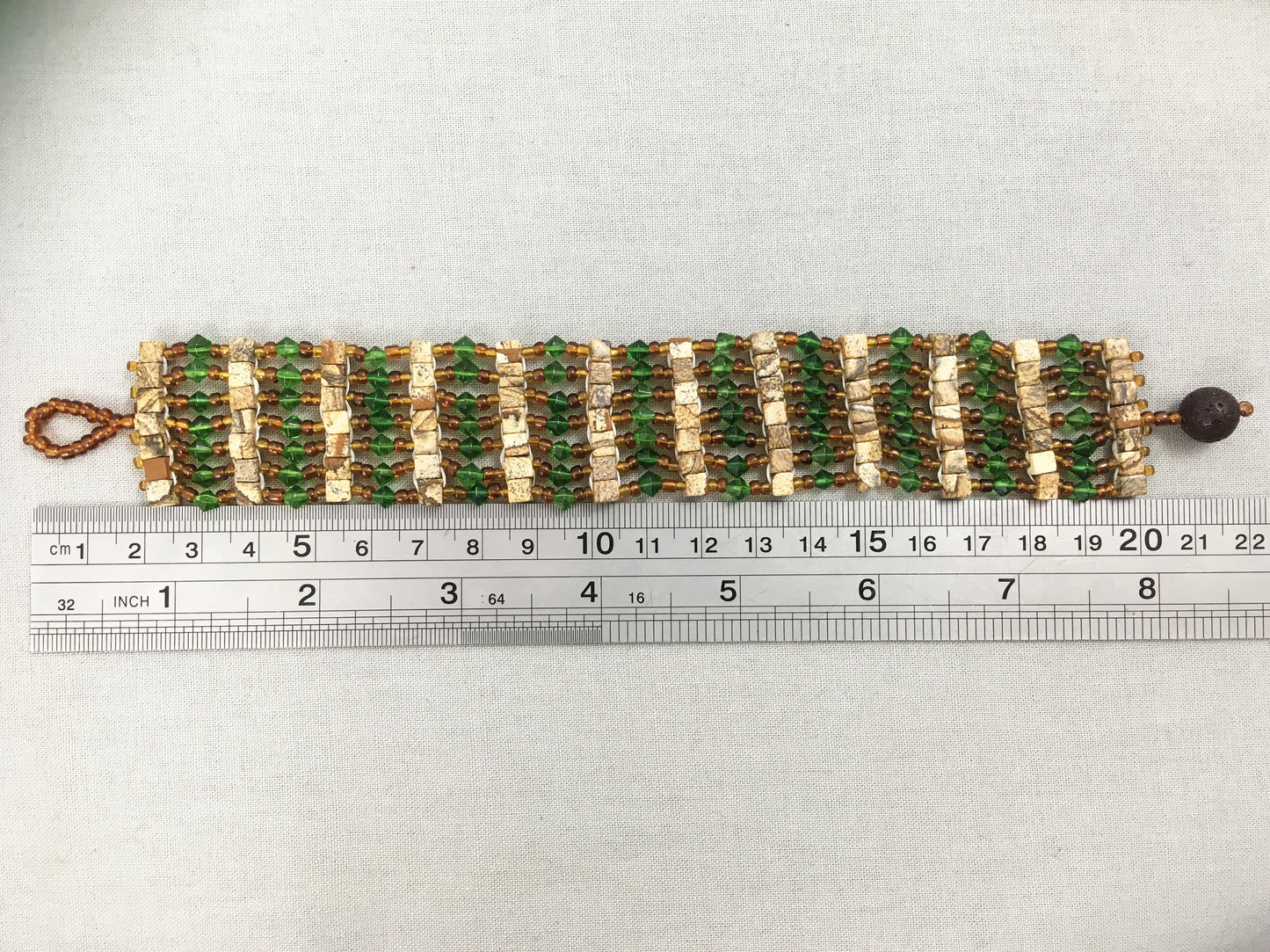 Brown and Green Square Beaded Bracelet