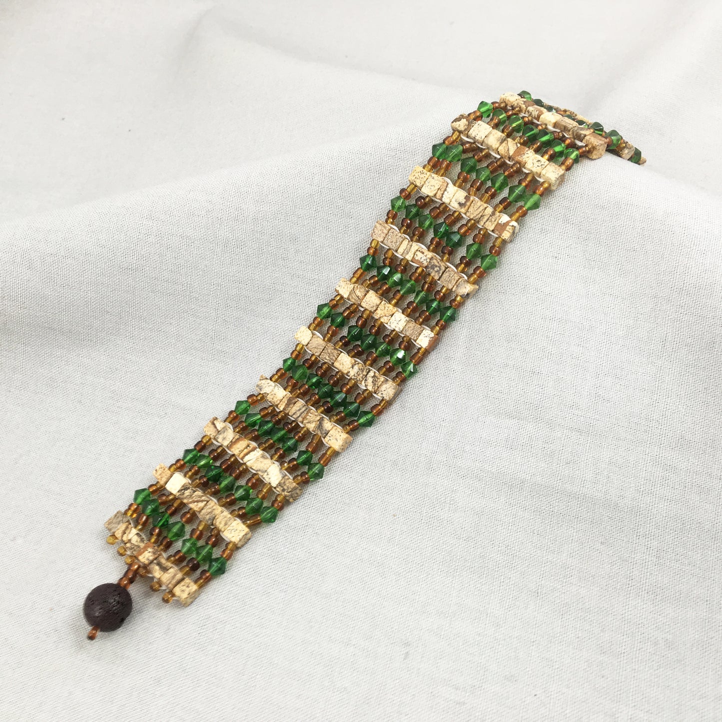 Brown and Green Square Beaded Bracelet