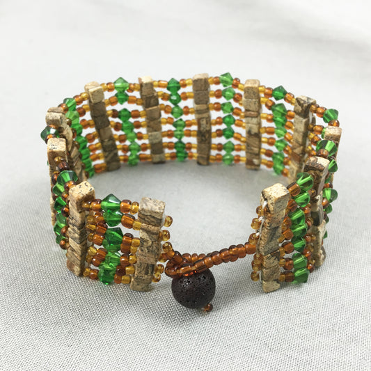 Brown and Green Square Beaded Bracelet