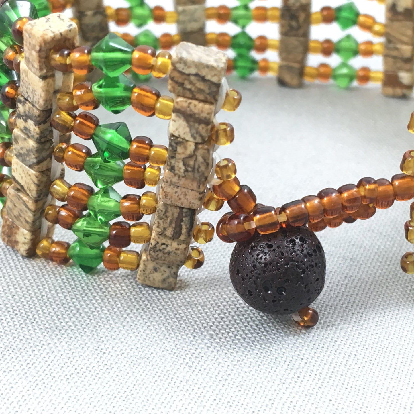 Brown and Green Square Beaded Bracelet