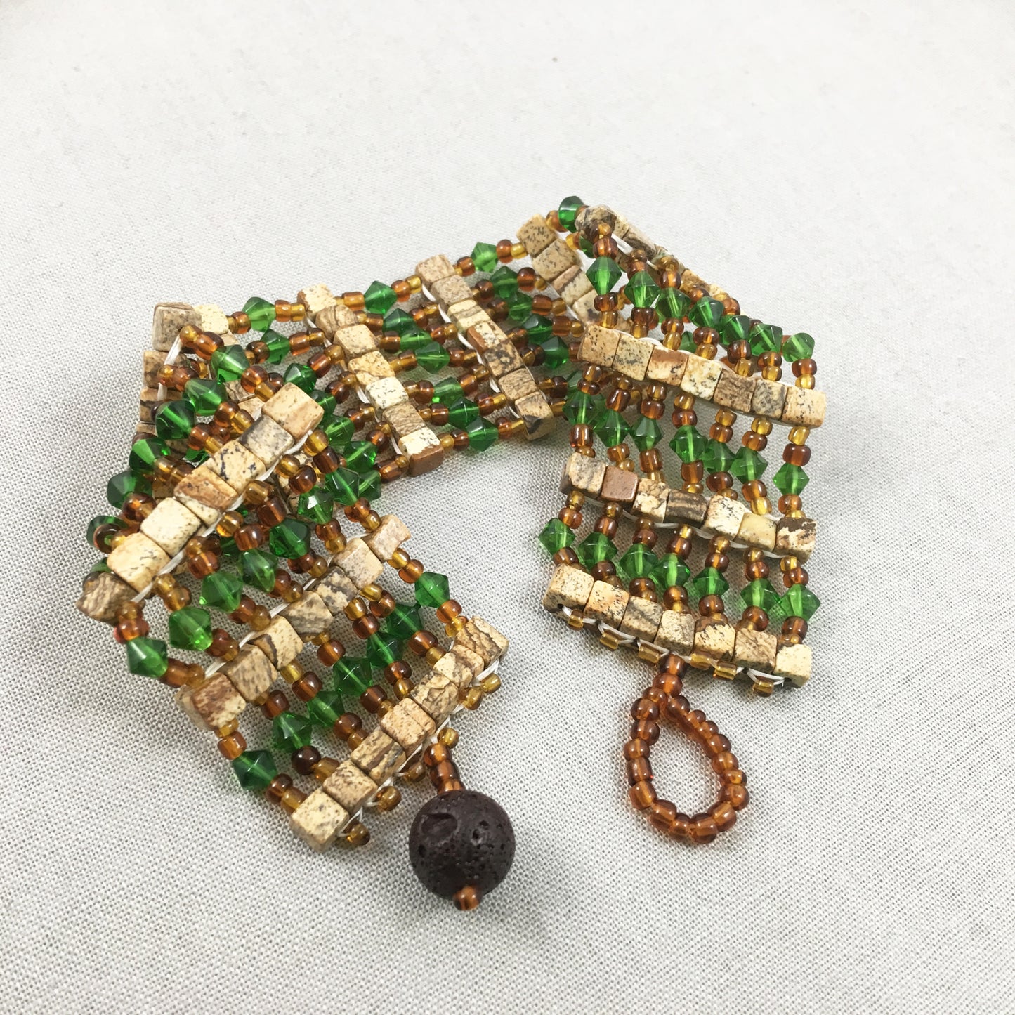 Brown and Green Square Beaded Bracelet