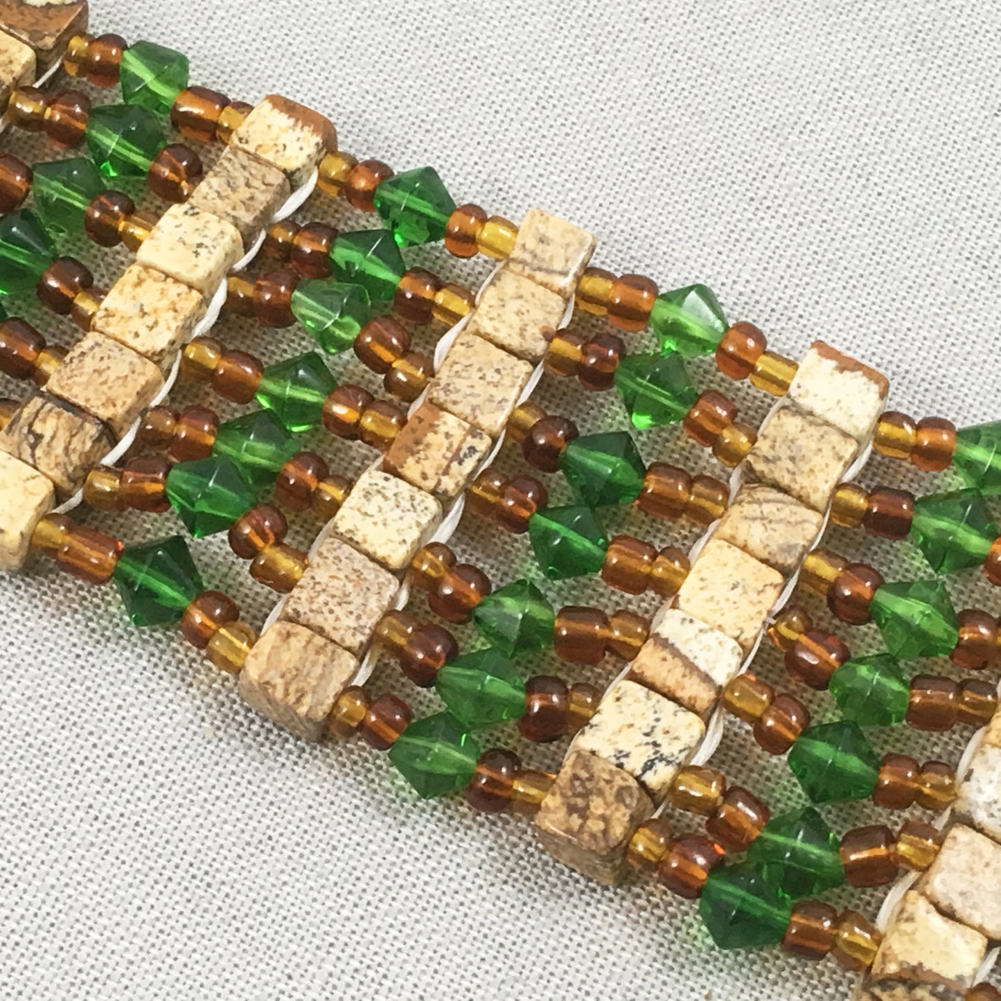 Brown and Green Square Beaded Bracelet