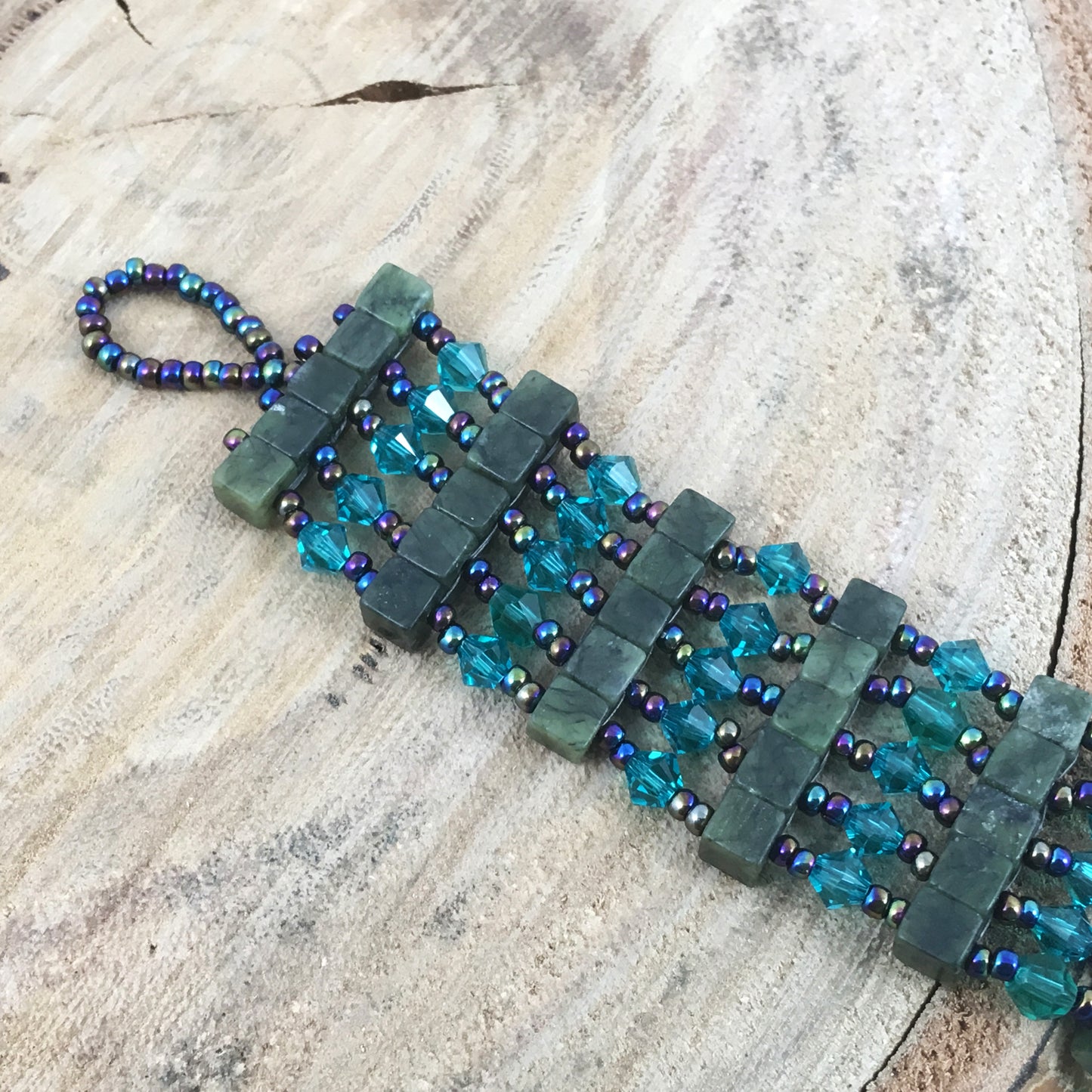 Green Square Beaded Bracelet