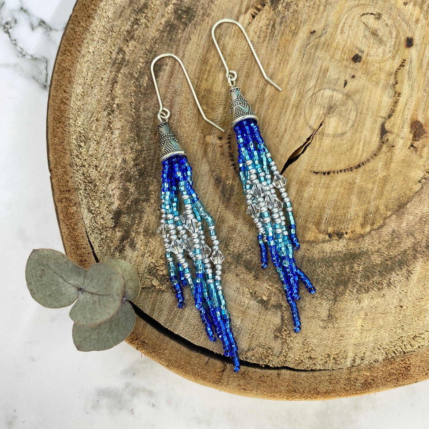 Blue and Silver Icy Fringe Earrings