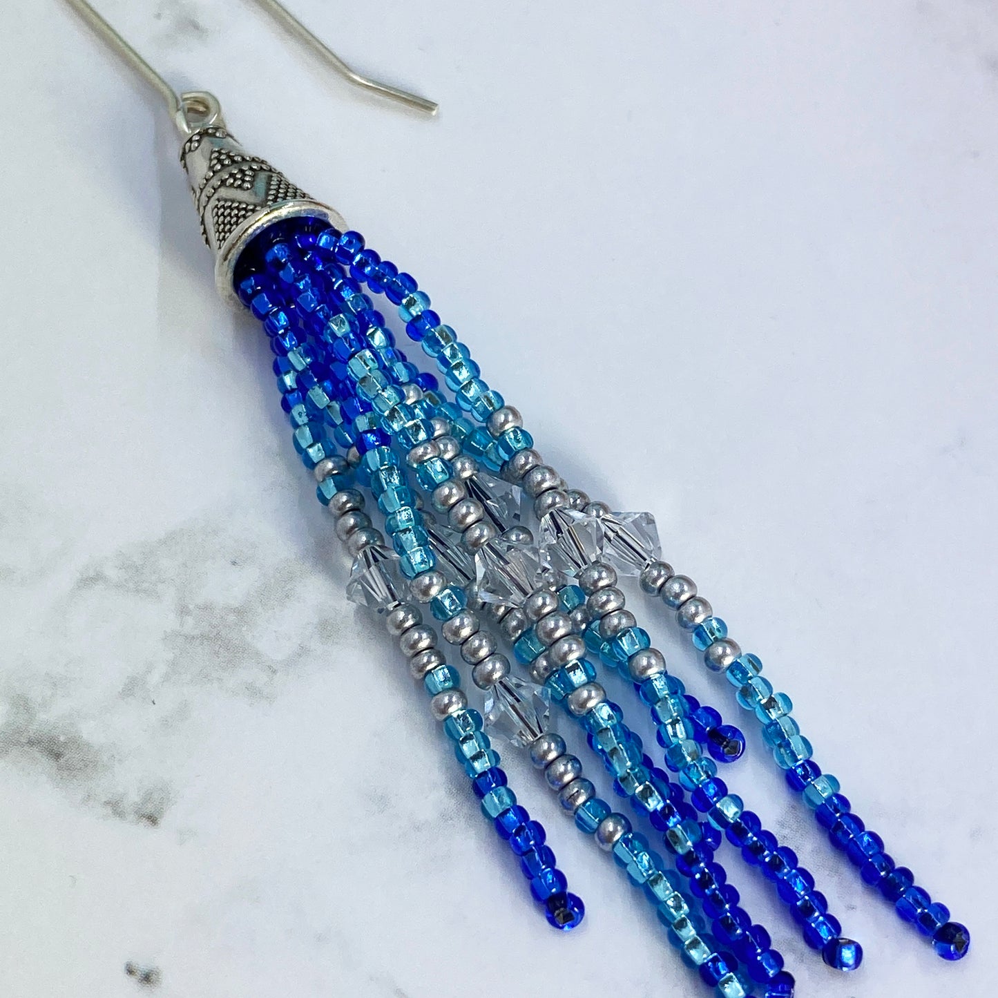 Blue and Silver Icy Fringe Earrings