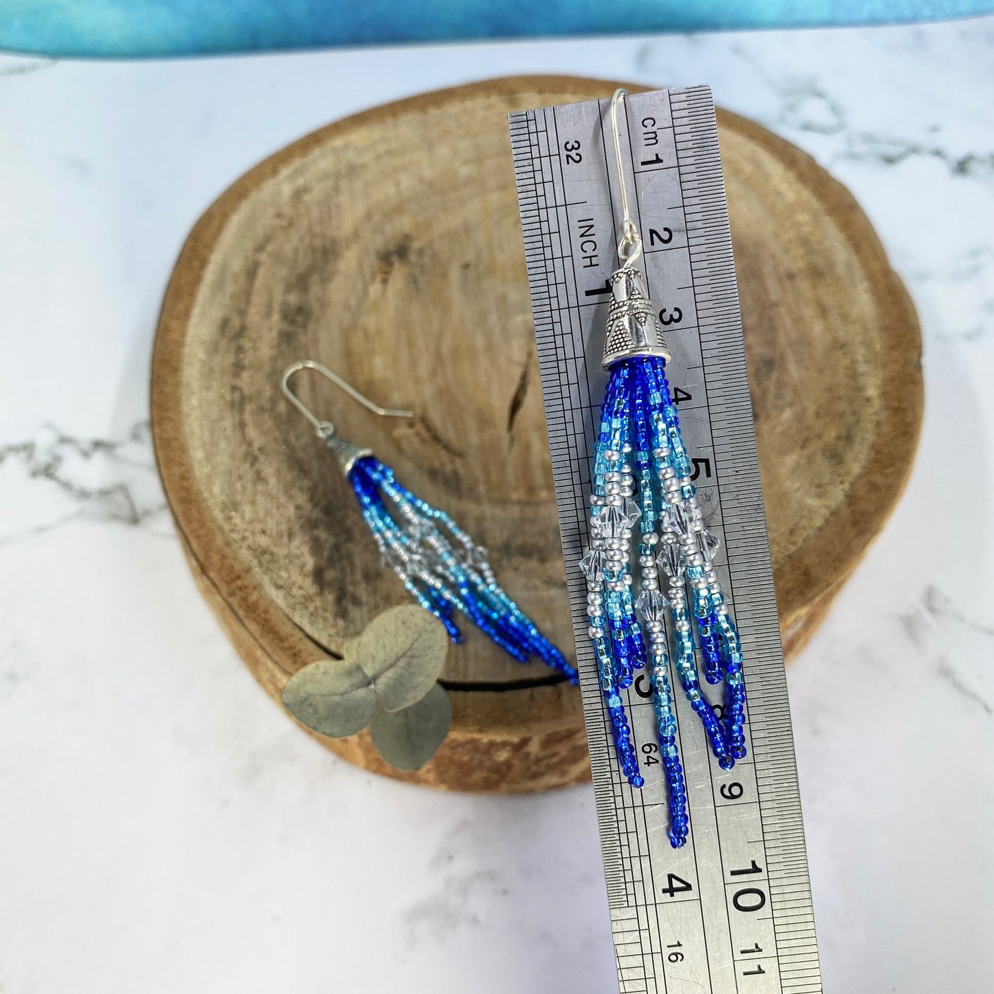 Blue and Silver Icy Fringe Earrings