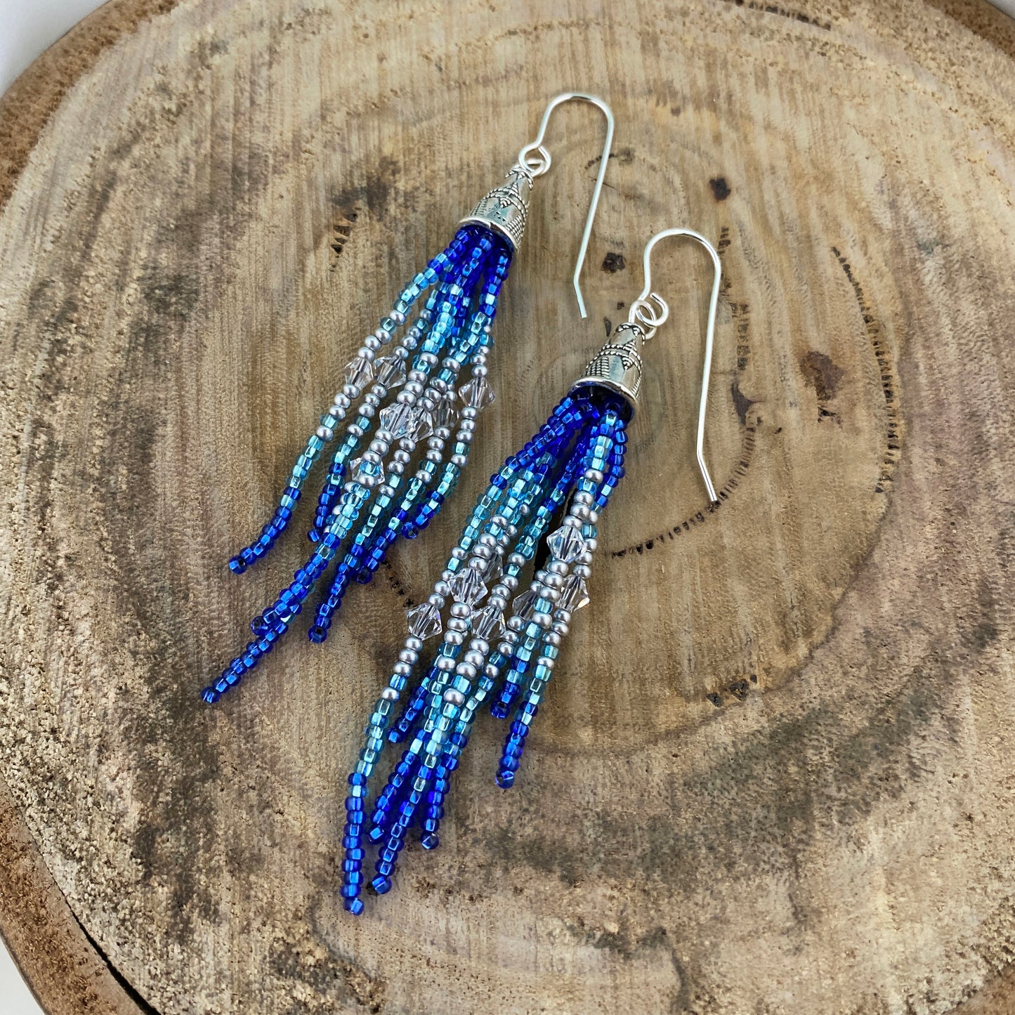 Blue and Silver Icy Fringe Earrings