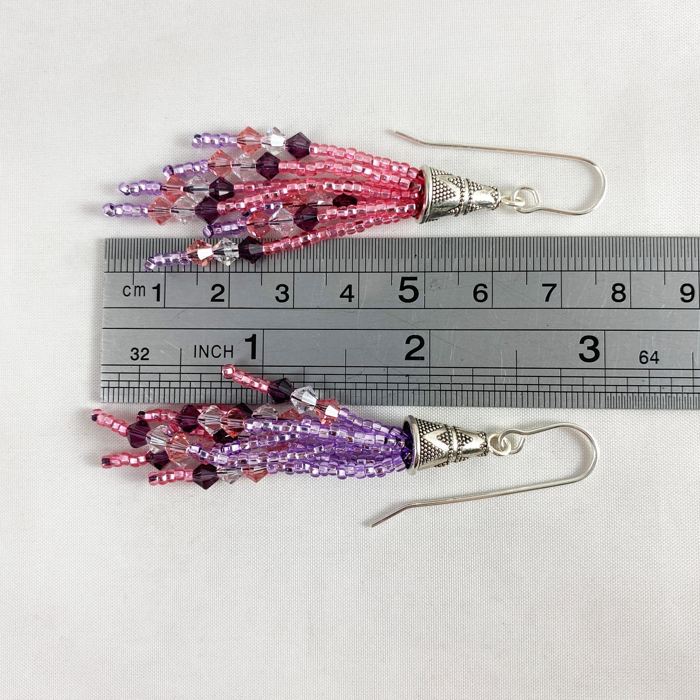 Pink and Purple Beaded Fringe Earrings