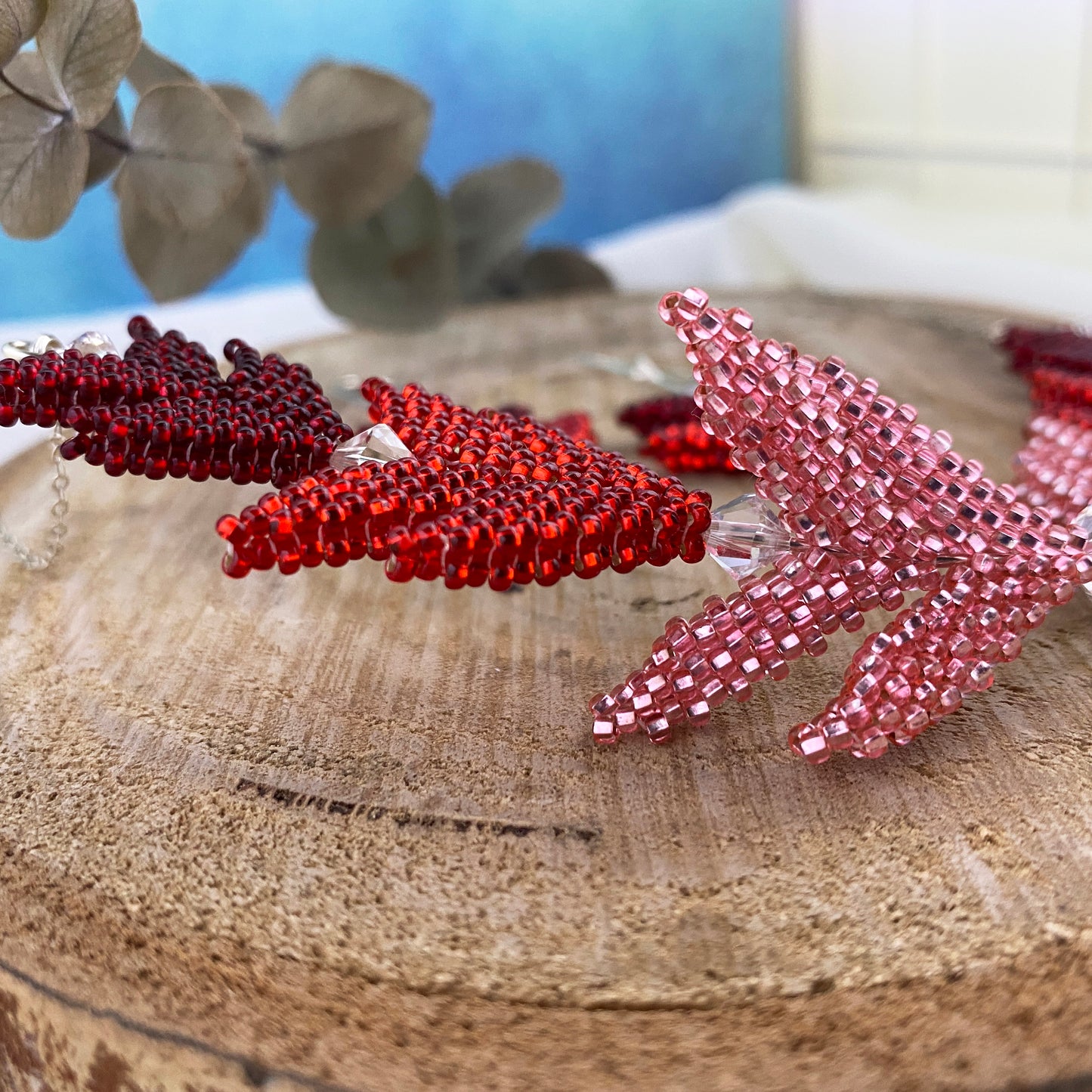 Red & Pink Beaded Chevron Necklace & Earrings Set