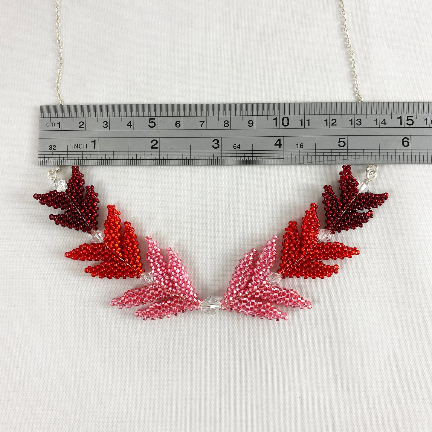 Red & Pink Beaded Chevron Necklace & Earrings Set