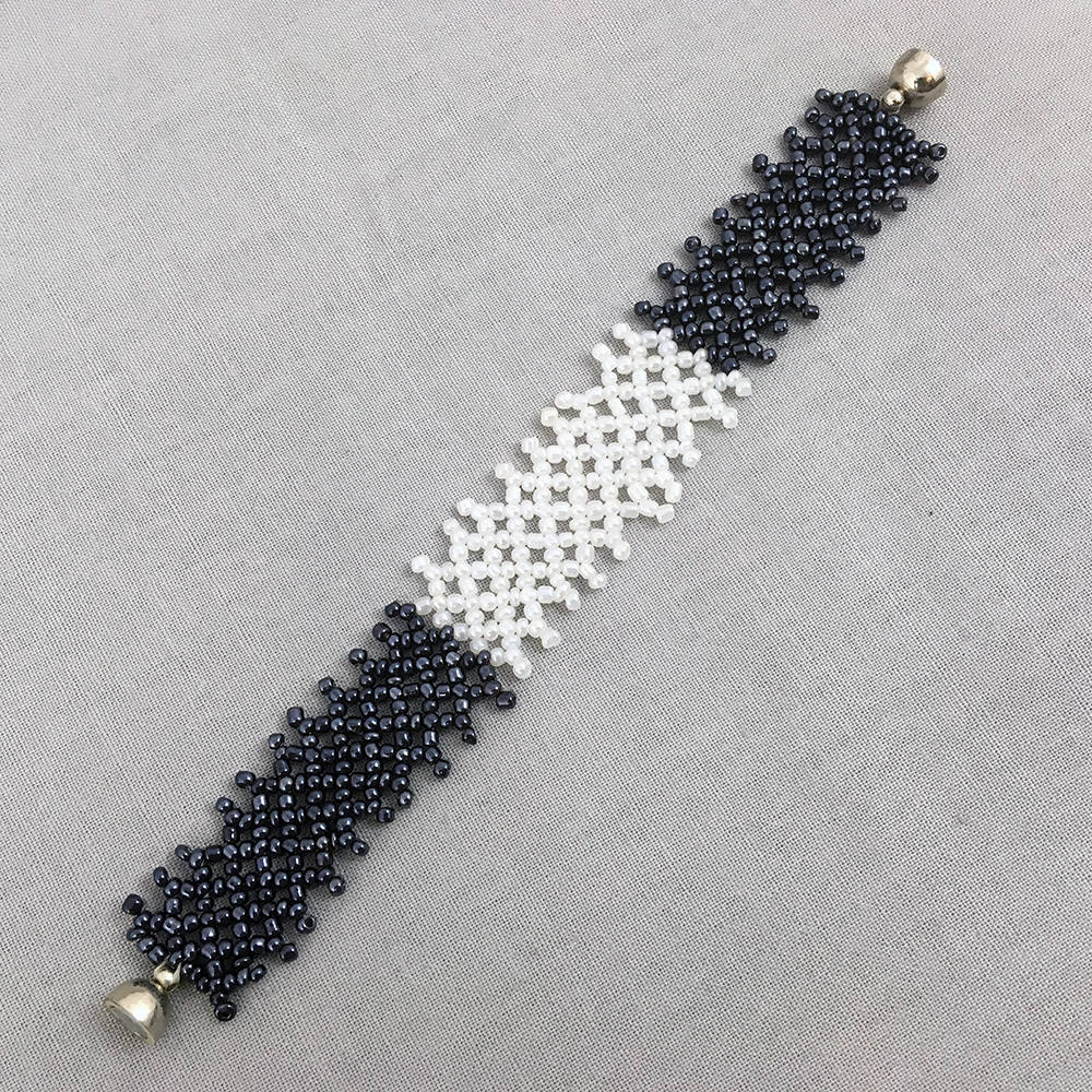 Black White Netted Beaded Bracelet