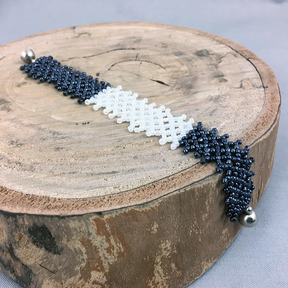 Black White Netted Beaded Bracelet