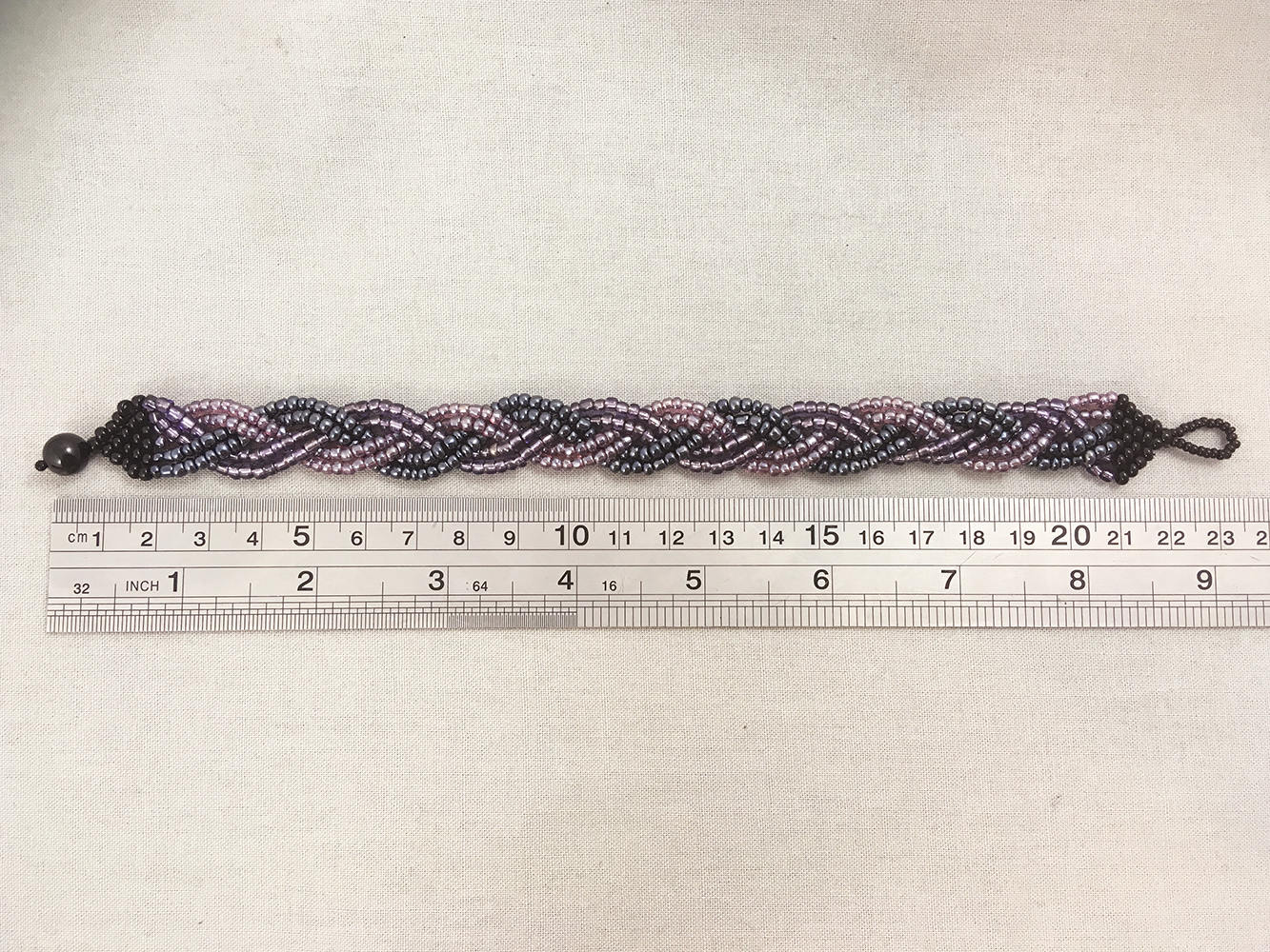 Purple, Pink and Black Braided Beaded Bracelet