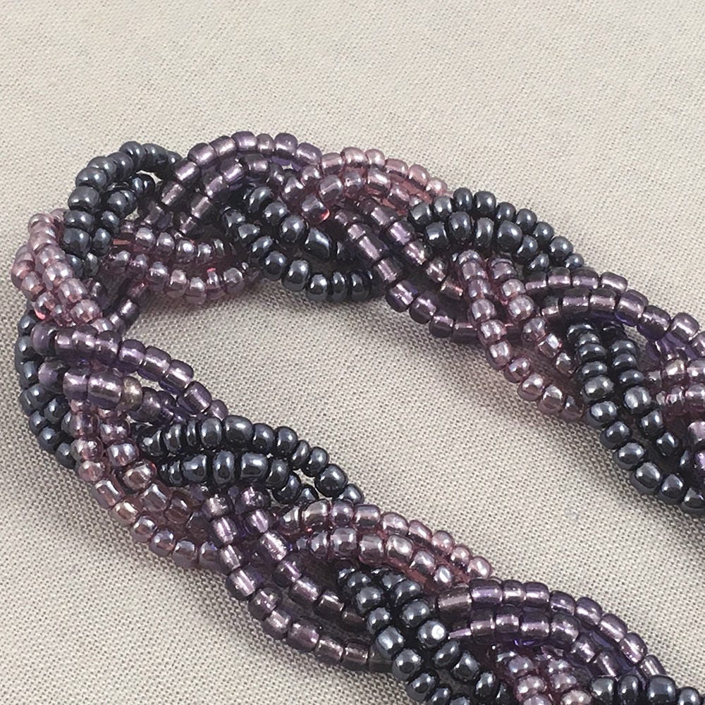 Purple, Pink and Black Braided Beaded Bracelet