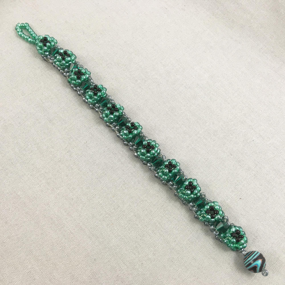 Green and Silver Chunky Beaded Bracelet with Green Crystals