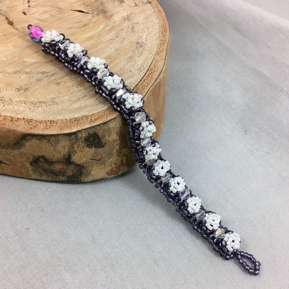 Purple Chunky Beaded Bracelet with Crystals