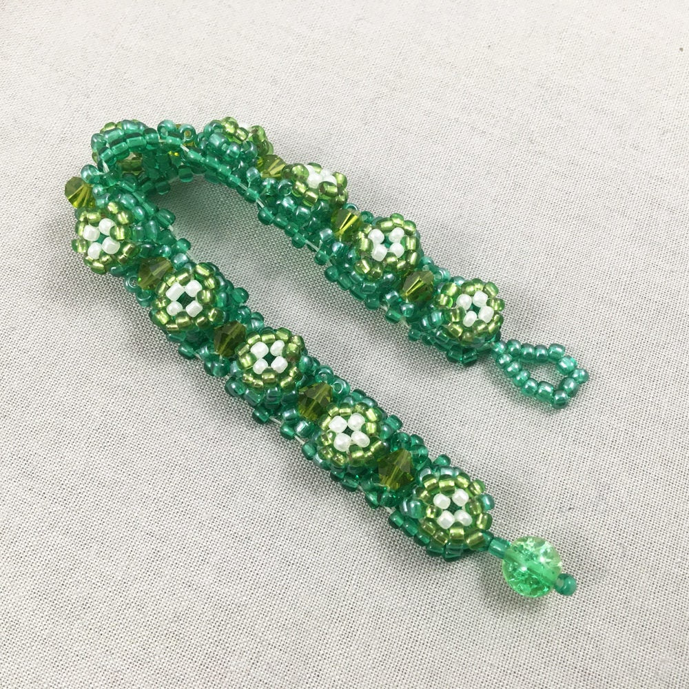 Green Chunky Beaded Bracelet with Green Crystals