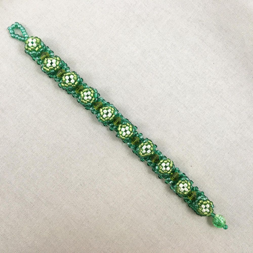 Green Chunky Beaded Bracelet with Green Crystals