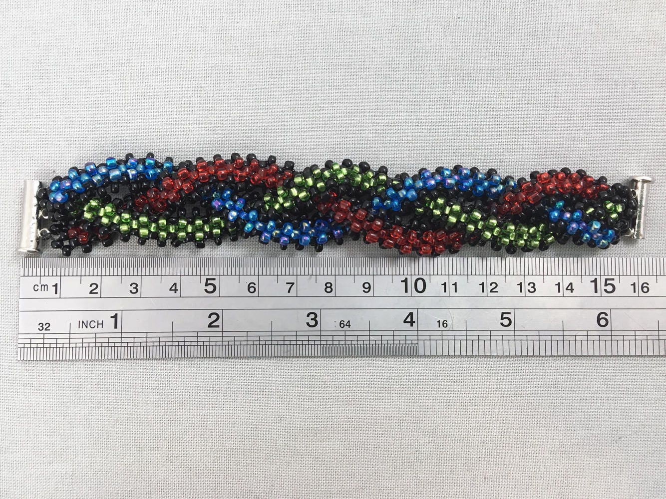 Black, Red, Green and Blue Chunky Braided Beaded Bracelet