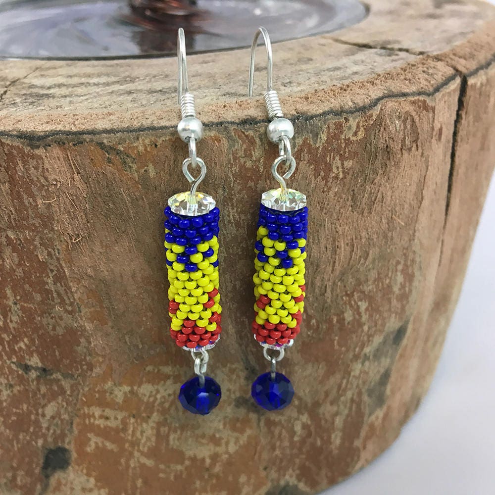 Blue, Yellow & Red Dangle Earrings