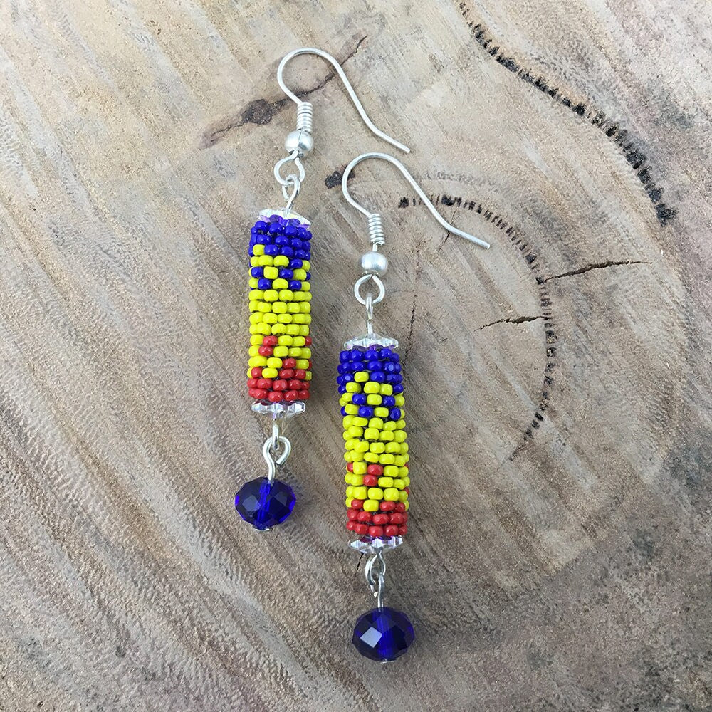 Blue, Yellow & Red Dangle Earrings