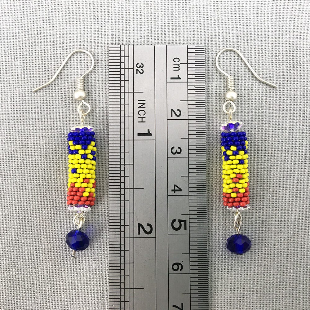 Blue, Yellow & Red Dangle Earrings