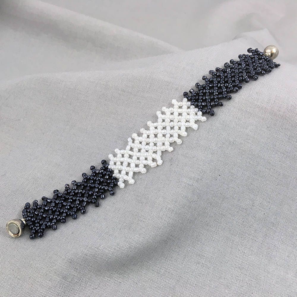 Black White Netted Beaded Bracelet