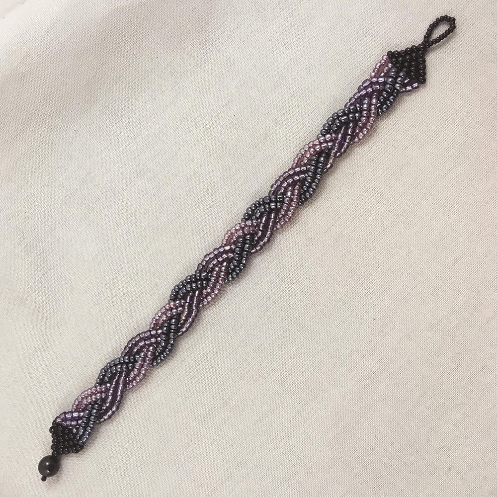 Purple, Pink and Black Braided Beaded Bracelet