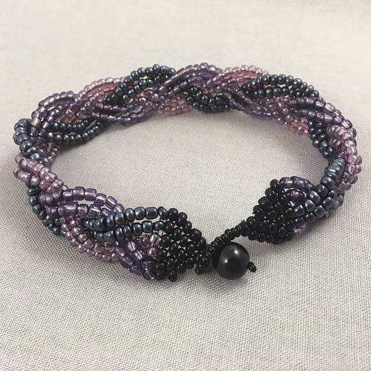 Purple, Pink and Black Braided Beaded Bracelet