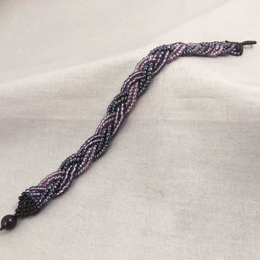 Purple, Pink and Black Braided Beaded Bracelet