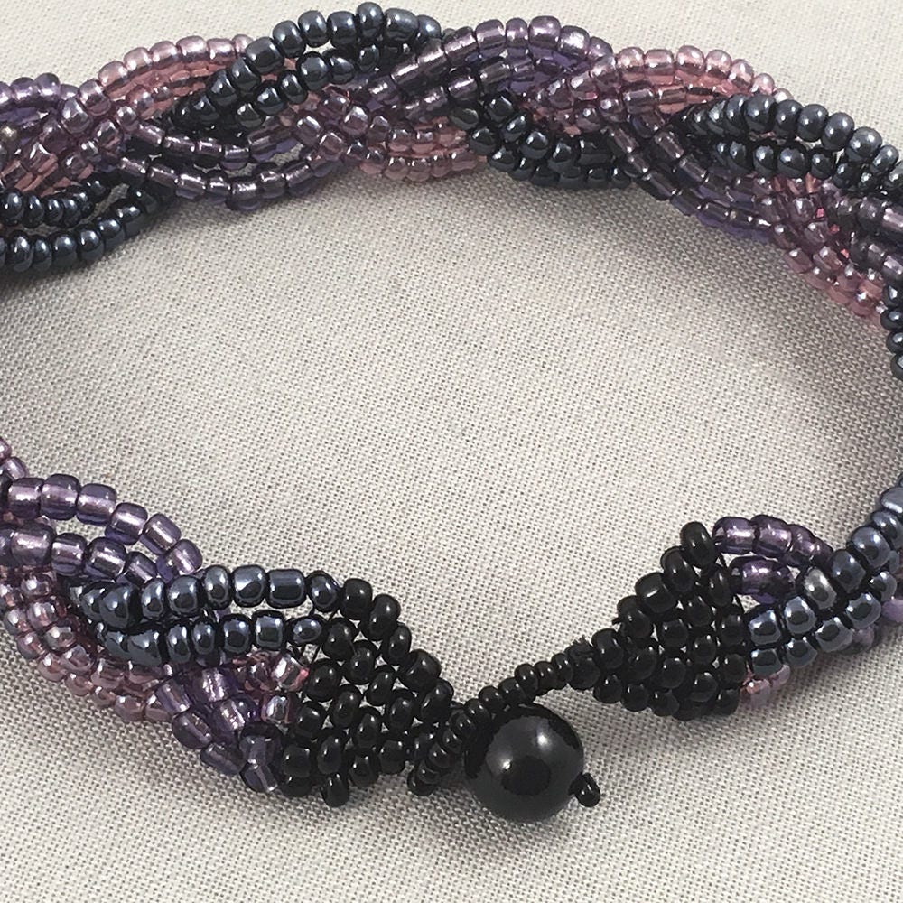 Purple, Pink and Black Braided Beaded Bracelet