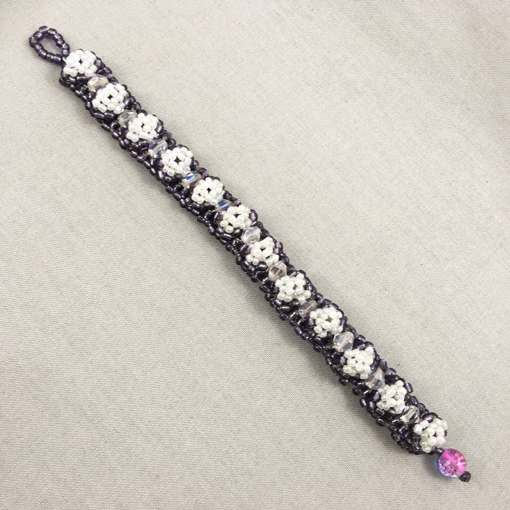 Purple Chunky Beaded Bracelet with Crystals