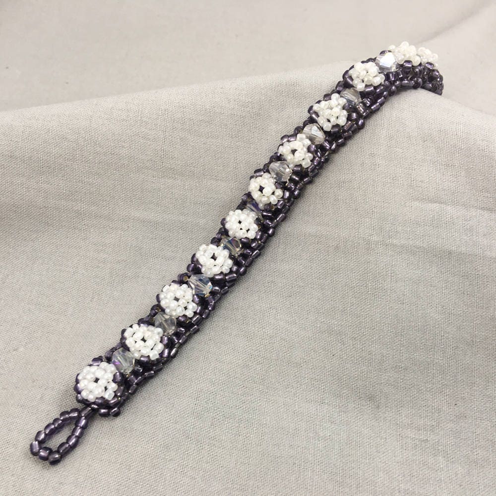 Purple Chunky Beaded Bracelet with Crystals