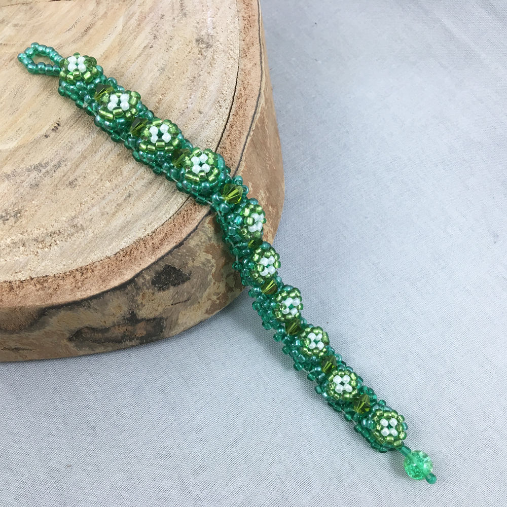 Green Chunky Beaded Bracelet with Green Crystals