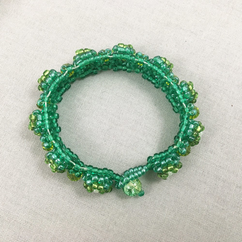 Green Chunky Beaded Bracelet with Green Crystals