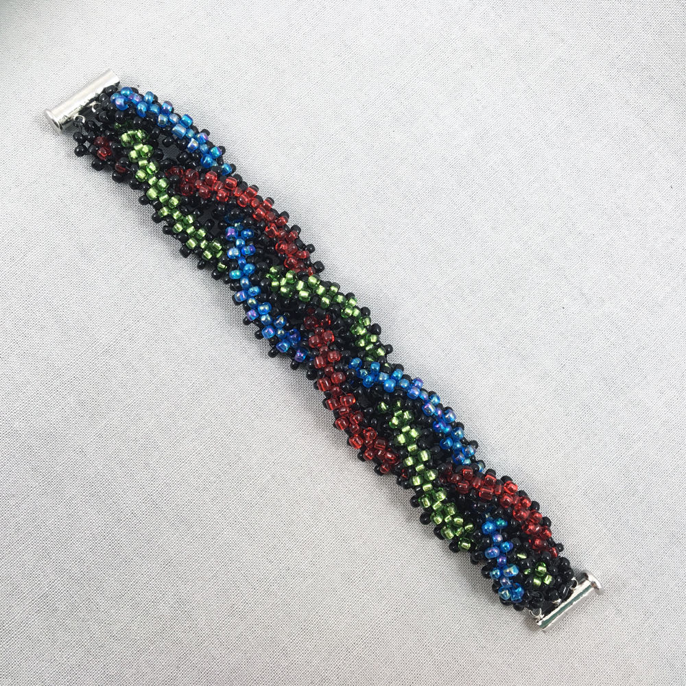 Black, Red, Green and Blue Chunky Braided Beaded Bracelet