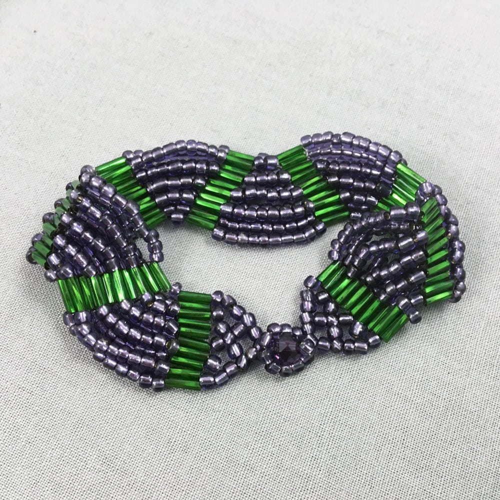 Green and Purple Wavy Beaded Bracelet