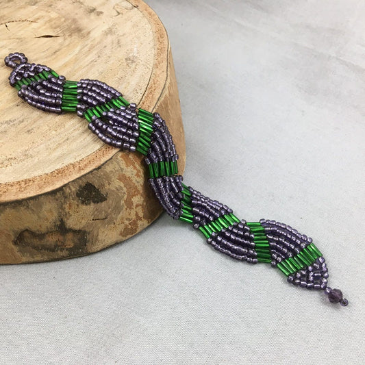 Green and Purple Wavy Beaded Bracelet