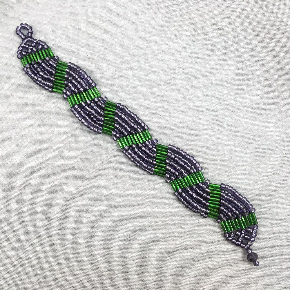 Green and Purple Wavy Beaded Bracelet