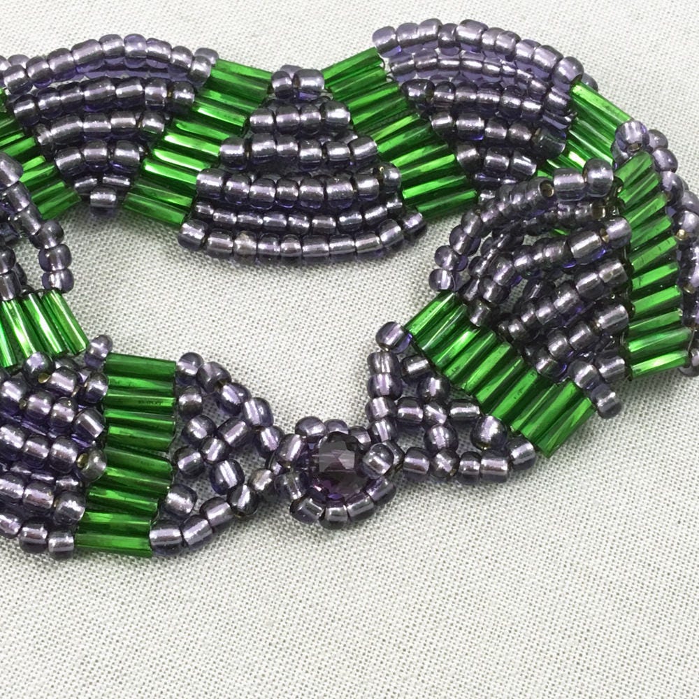 Green and Purple Wavy Beaded Bracelet