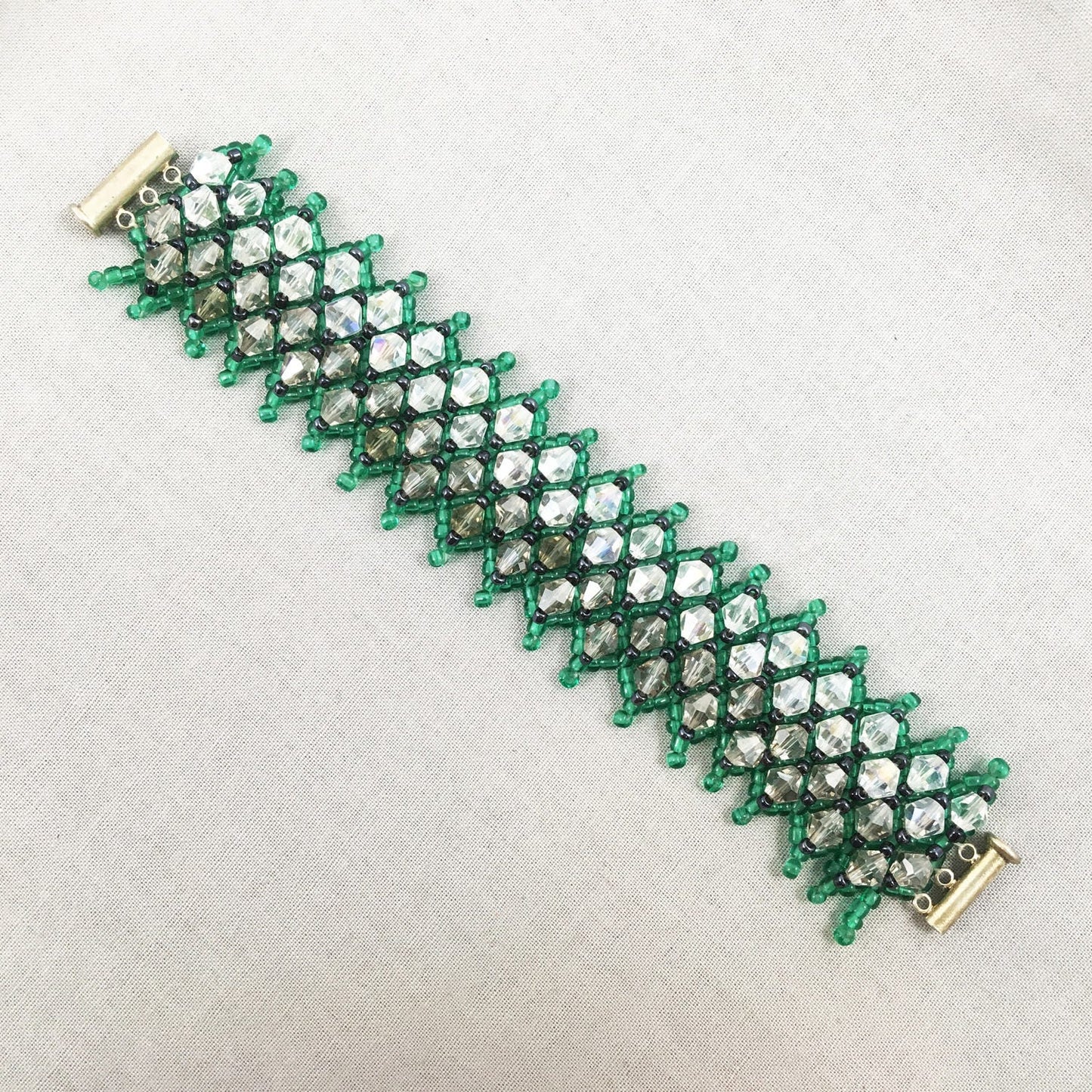 Green Beaded Bracelet with Crystals