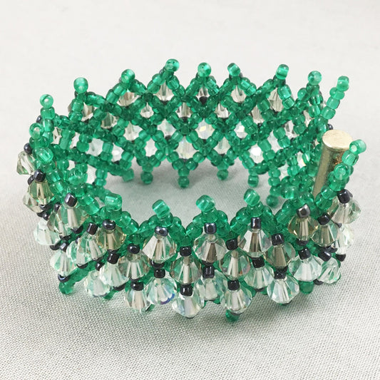 Green Beaded Bracelet with Crystals