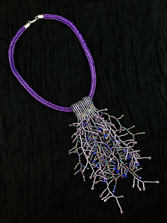 Purple Beaded Necklace with viking knitted purple wire necklace