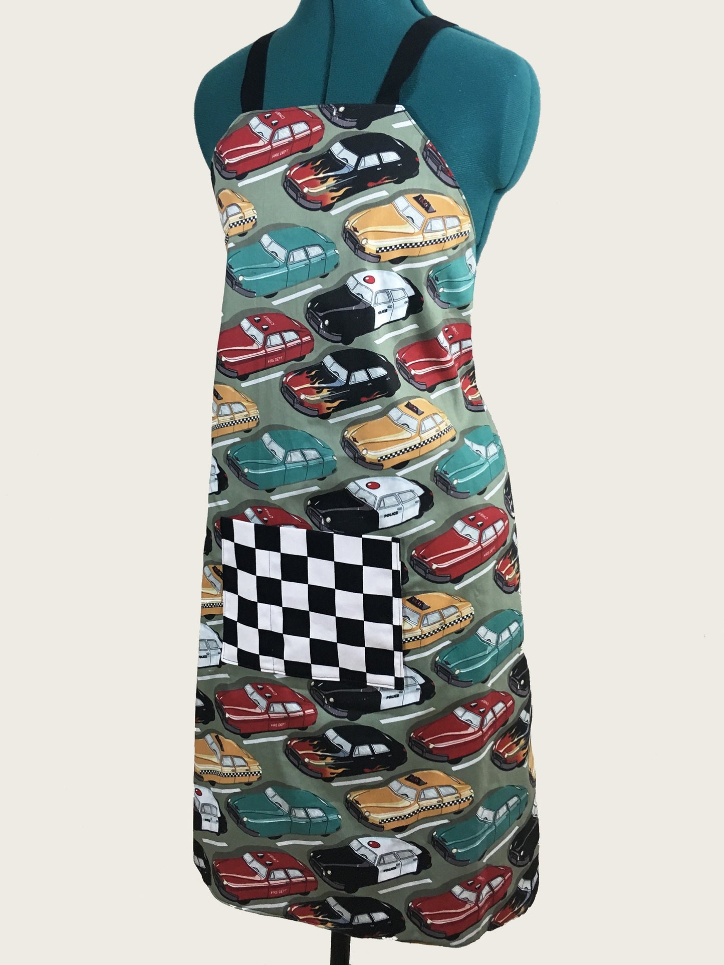 Reversible Apron - Checkered Flag & Vintage Cars