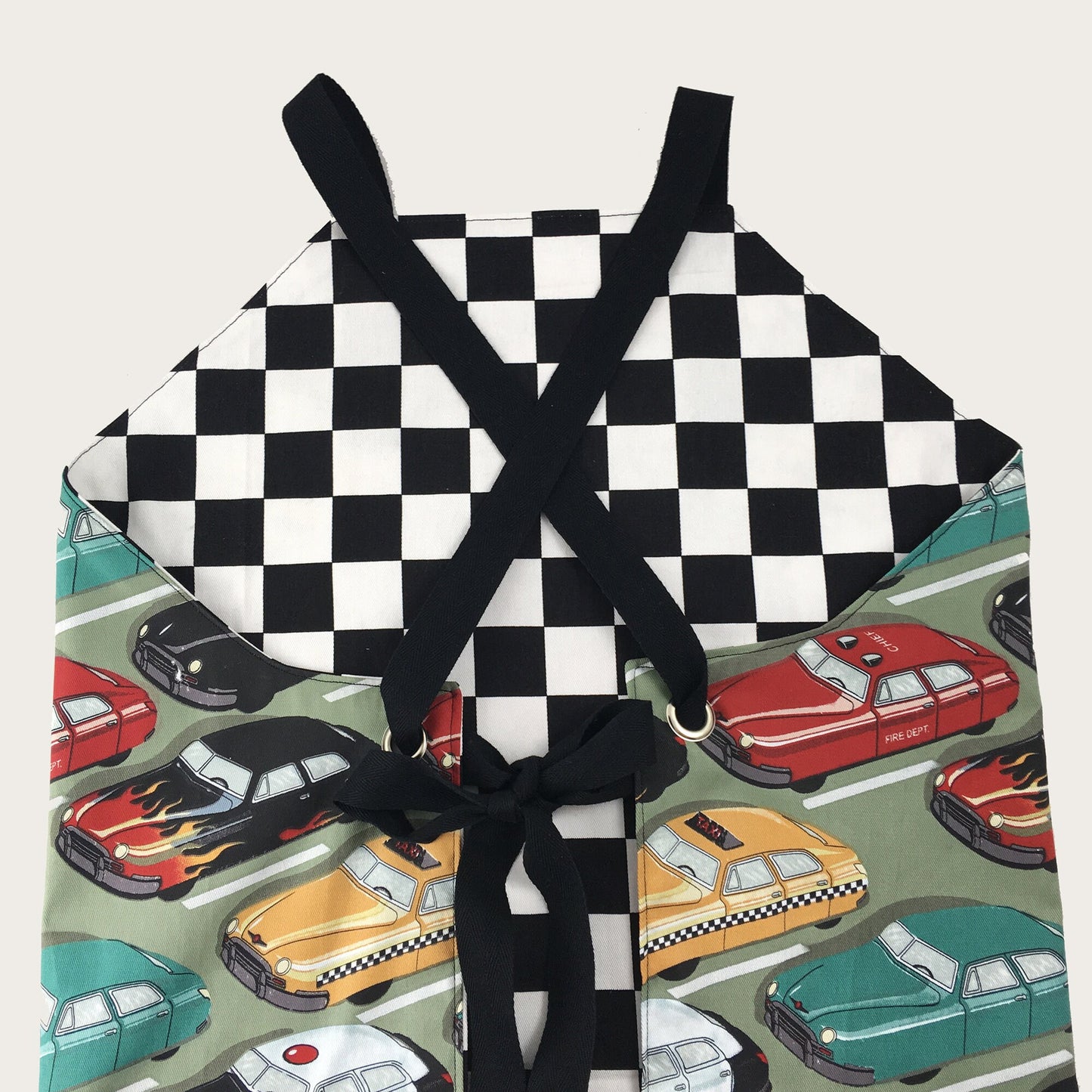 Reversible Apron - Checkered Flag & Vintage Cars