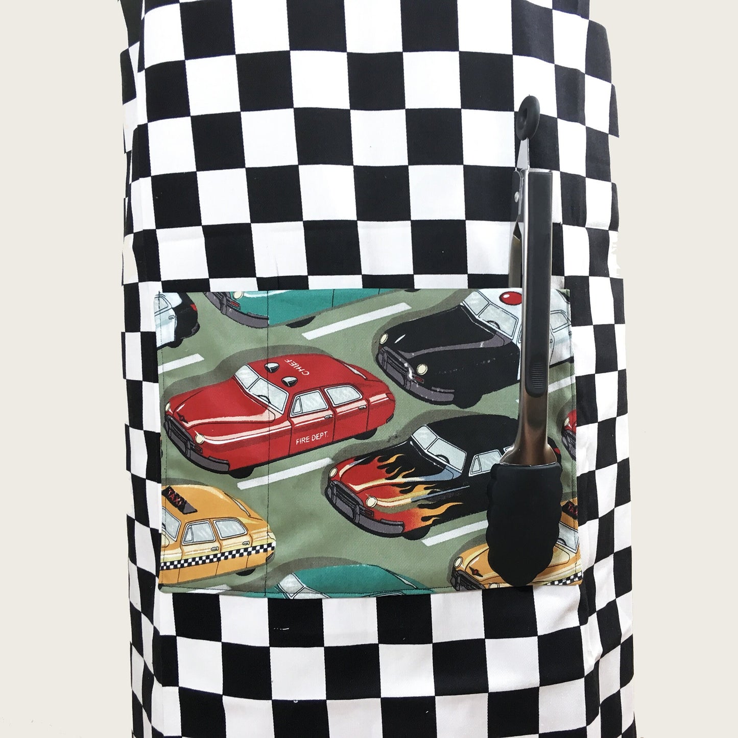 Reversible Apron - Checkered Flag & Vintage Cars