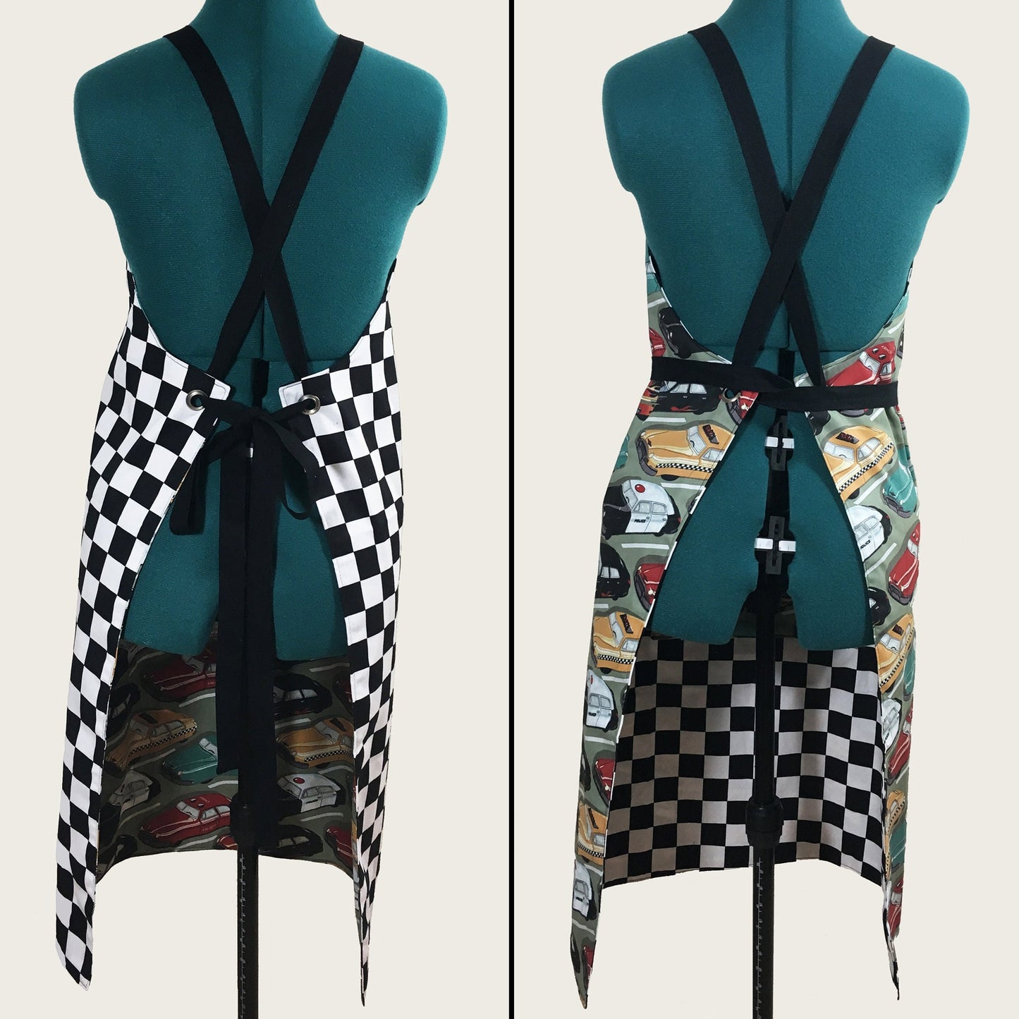 Reversible Apron - Checkered Flag & Vintage Cars