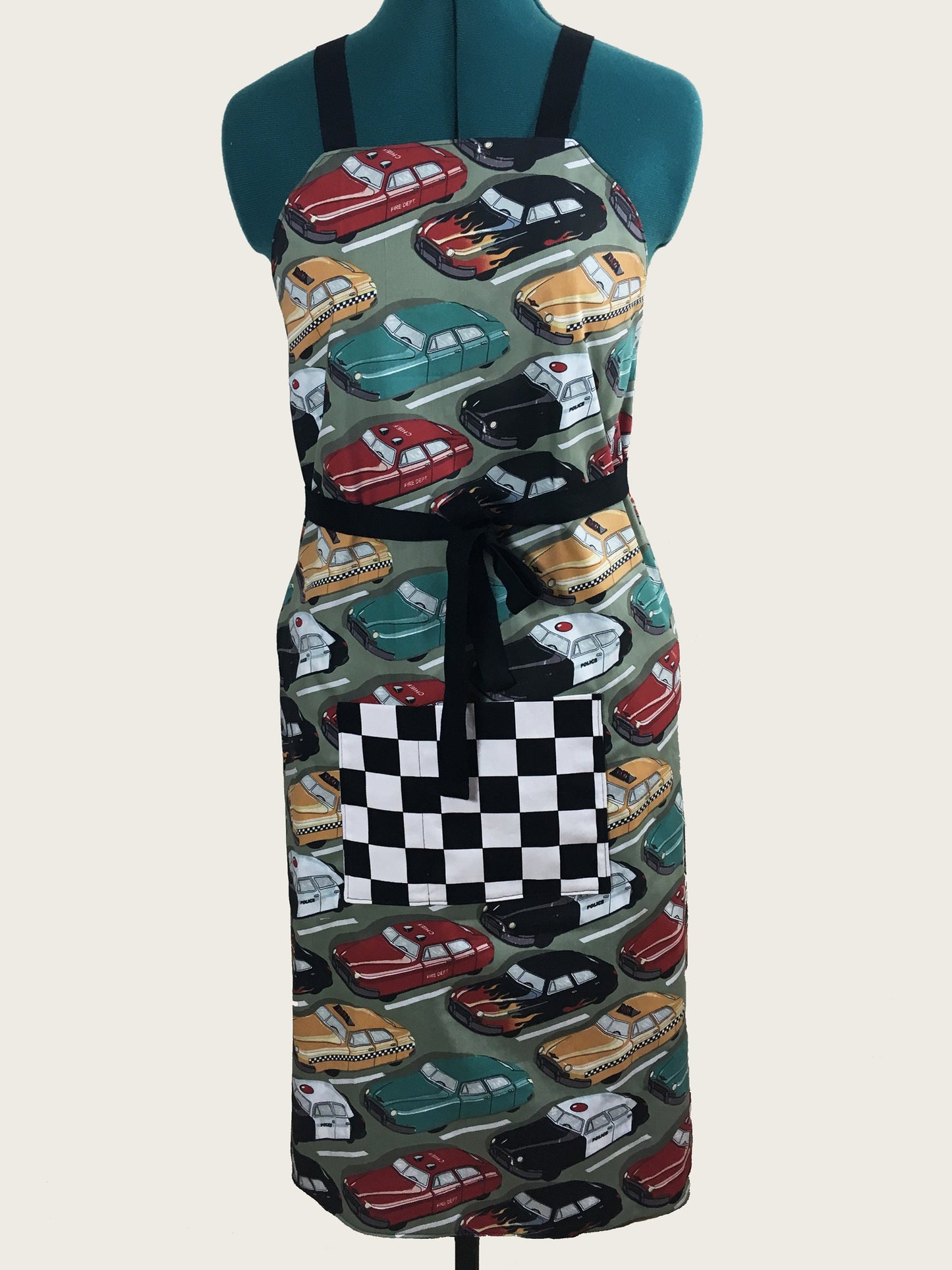 Reversible Apron - Checkered Flag & Vintage Cars